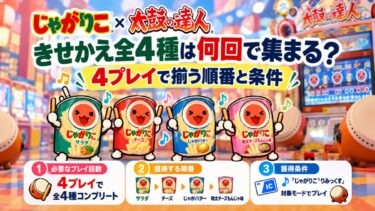 じゃがりこ×太鼓の達人きせかえ全4種は何回で集まる？4プレイで揃う順番と条件！